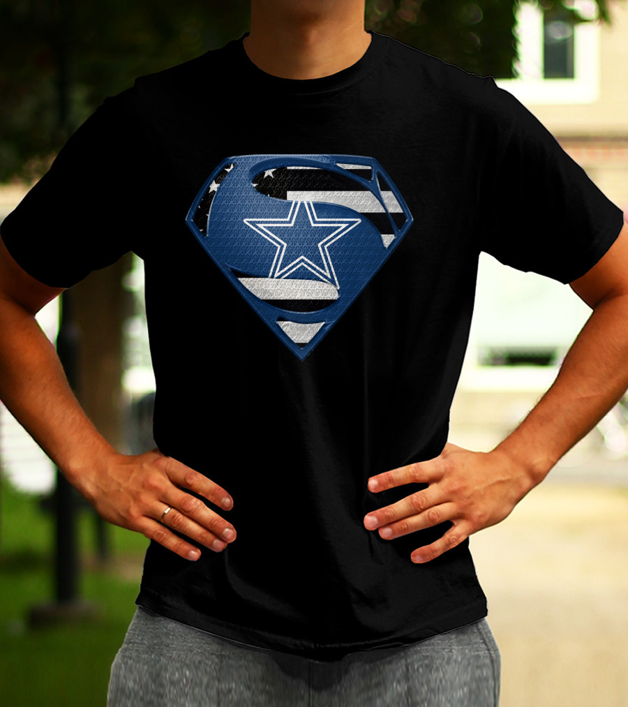 Dallas Cowboys Superman Logo With American Flag Elements T-Shirt
