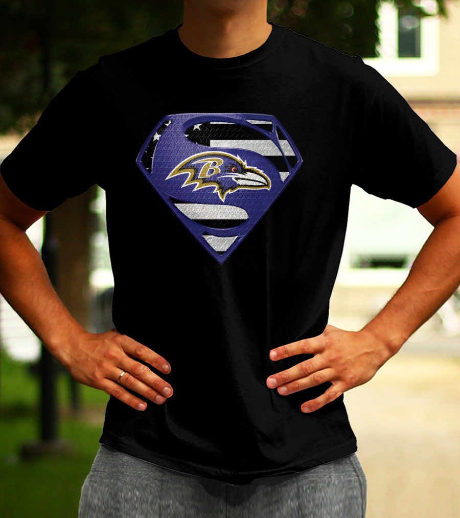 Baltimore Ravens Superman Shield American Flag Emblem T-Shirt