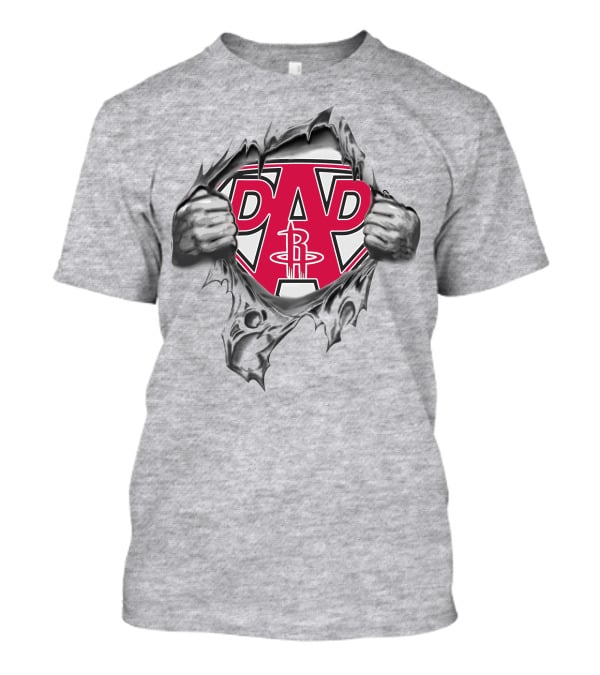 Houston Rockets Super Dad Shield Logo With Torn Effect T-Shirt