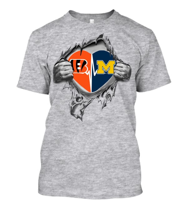 Michigan Wolverines Cincinnati Bengals Heartbeat Fan T-Shirt