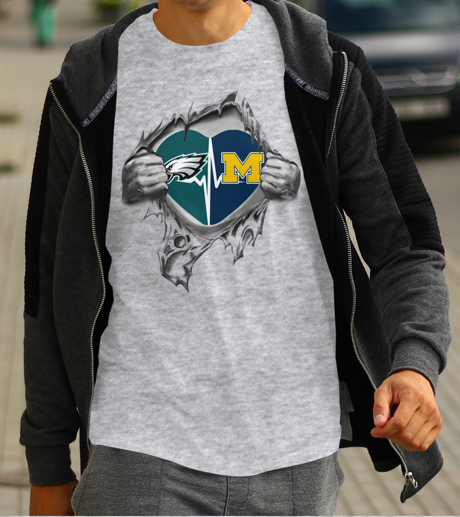 Philadelphia Eagles Michigan Wolverines Heartbeat Passion T-Shirt