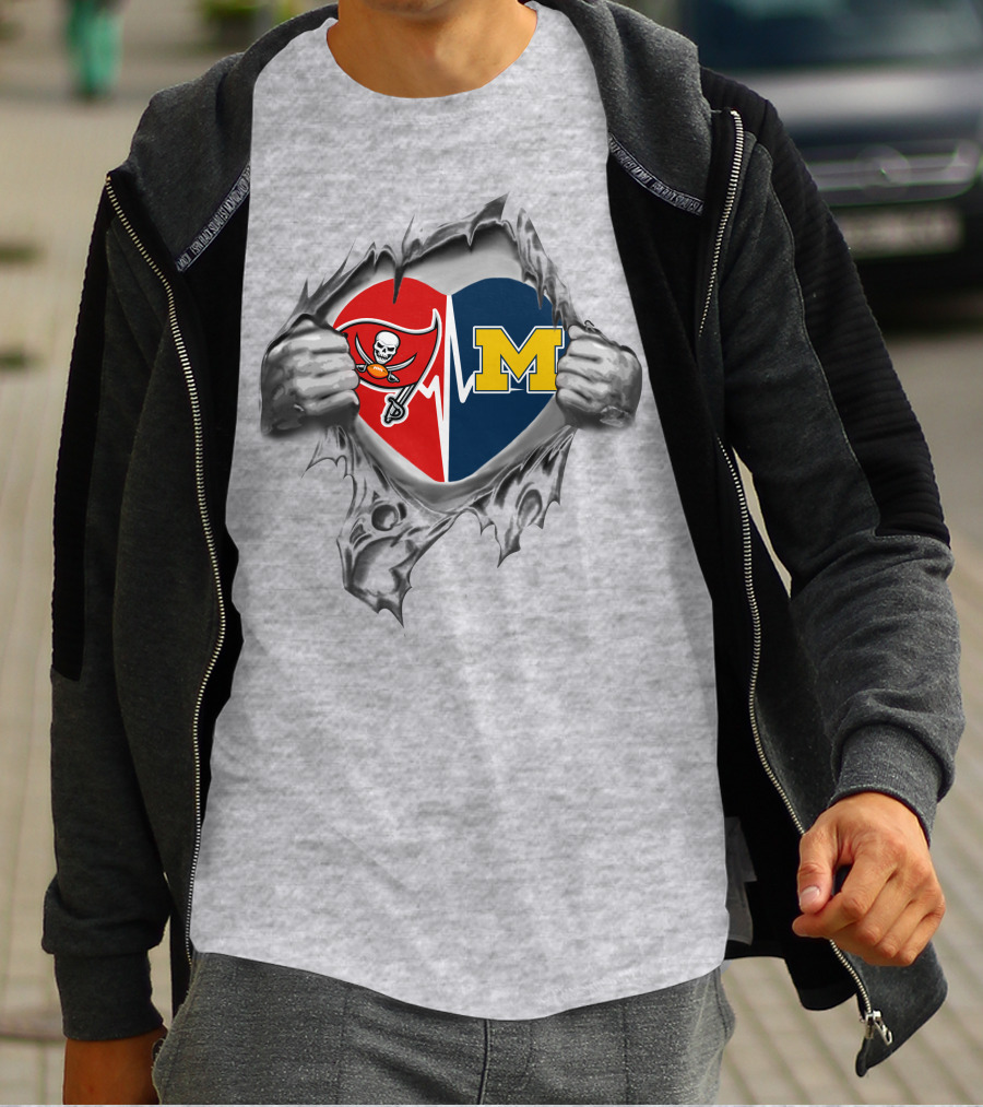 Michigan Wolverines Tampa Bay Buccaneers Heart T-Shirt
