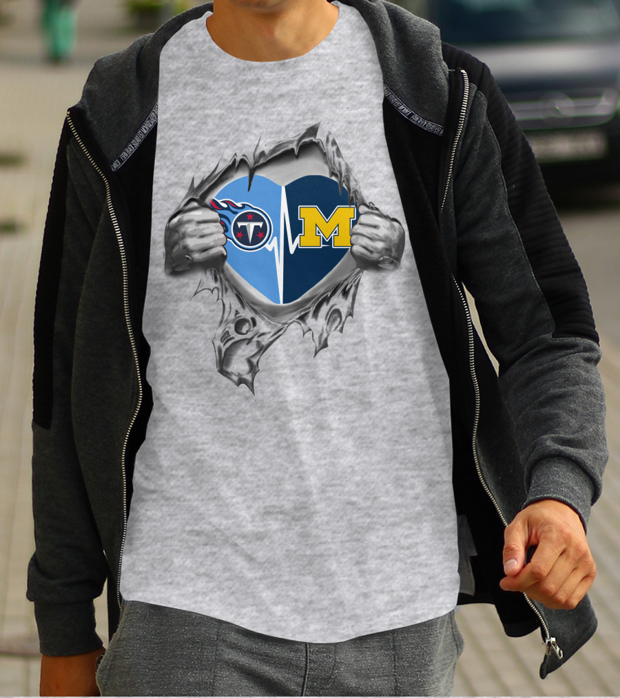 Michigan Wolverines Heartbeat Tennessee Titans Dual T-Shirt