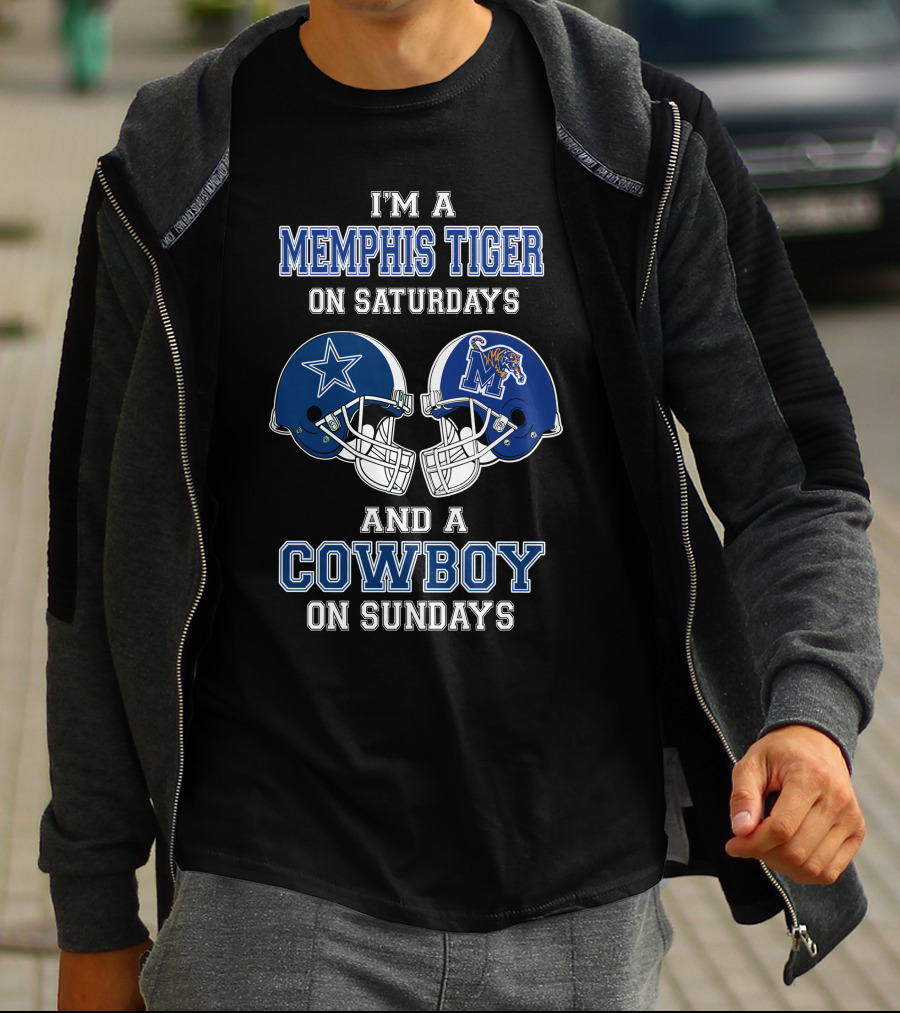 Memphis Tigers On Saturdays And Cowboys On Sundays Football Fan Helmets T-Shirt