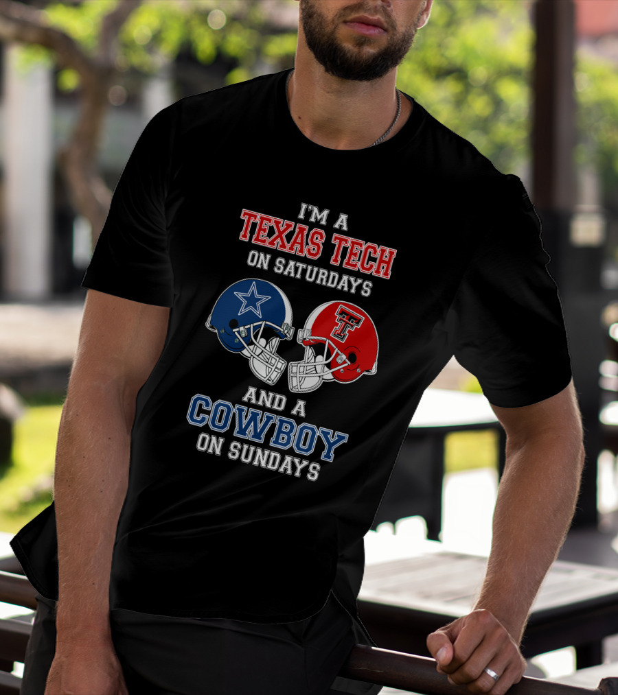 Texas Tech Saturdays Cowboys Sundays Football Helmets T-Shirt