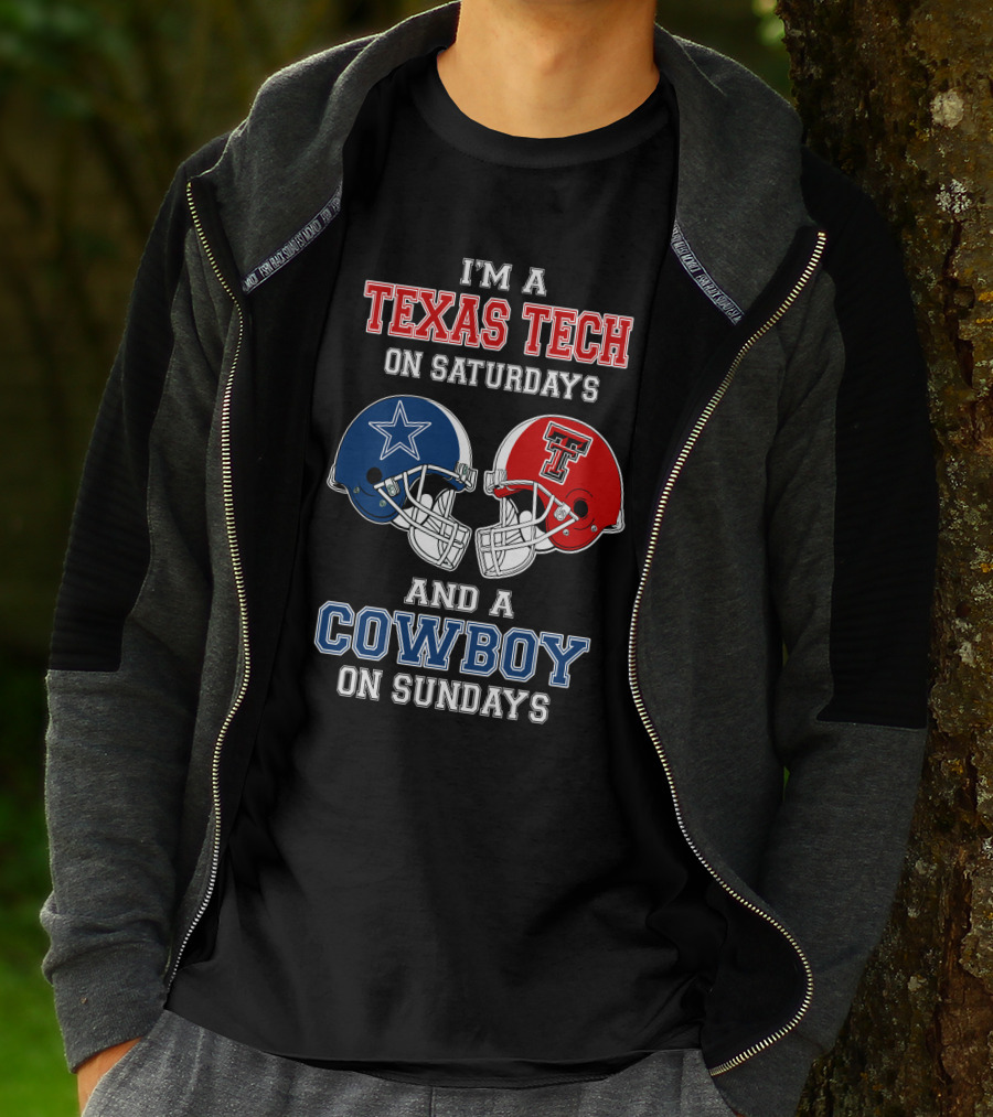 Texas Tech Saturdays Cowboys Sundays Football Helmets T-Shirt