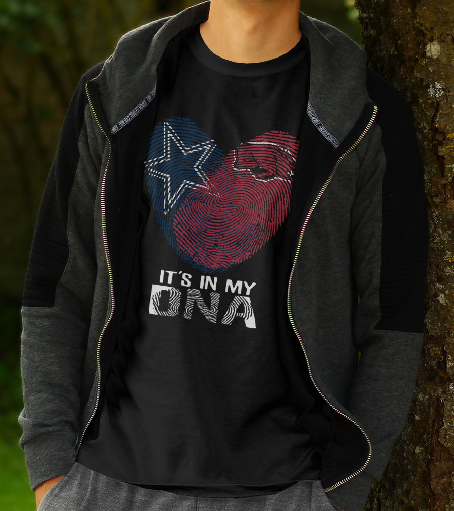 Cowboys Arkansas Razorbacks It's In My DNA Fingerprint Heart With Star And Hog T-Shirt