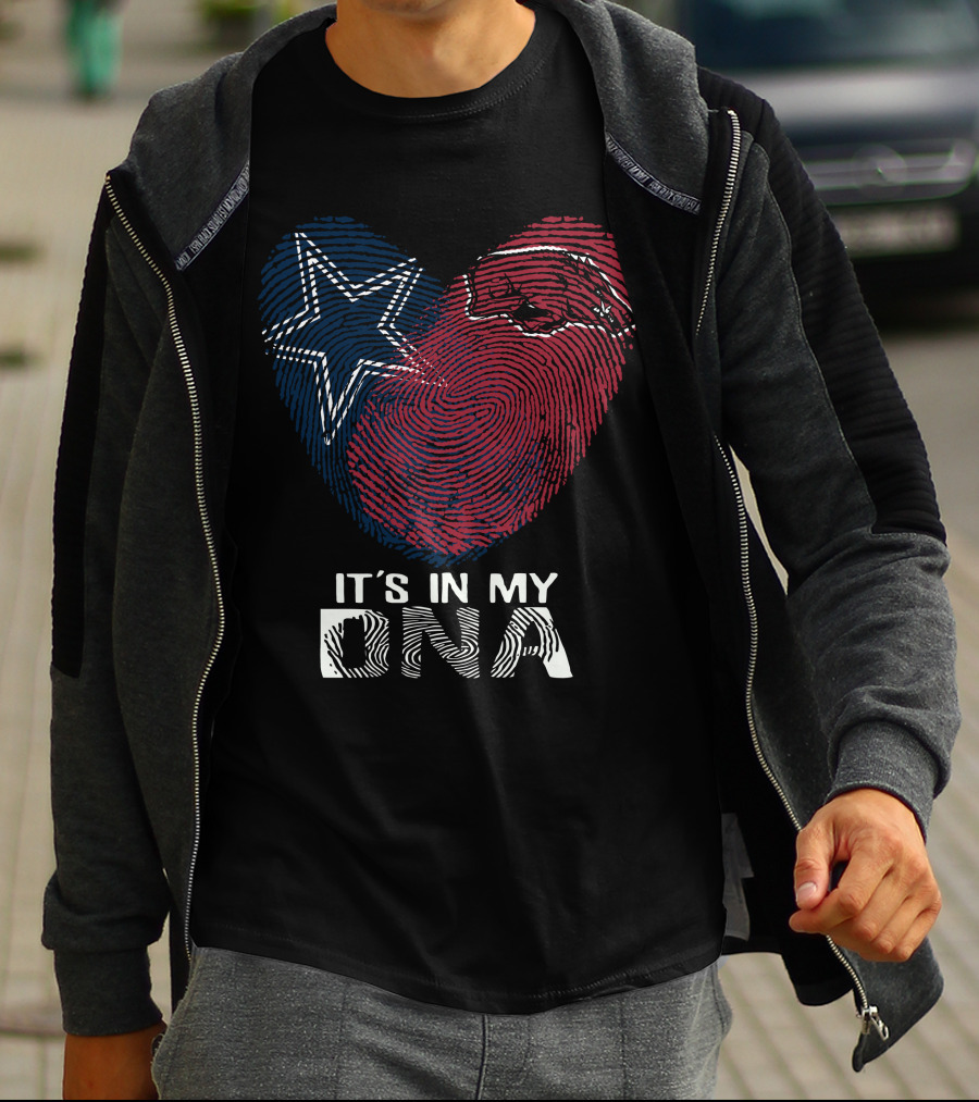 Cowboys Arkansas Razorbacks It's In My DNA Fingerprint Heart With Star And Hog T-Shirt