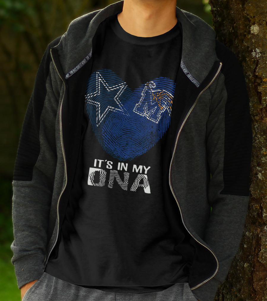 Cowboys Memphis Tigers It's In My DNA Fingerprint Heart With Star And Tiger T-Shirt