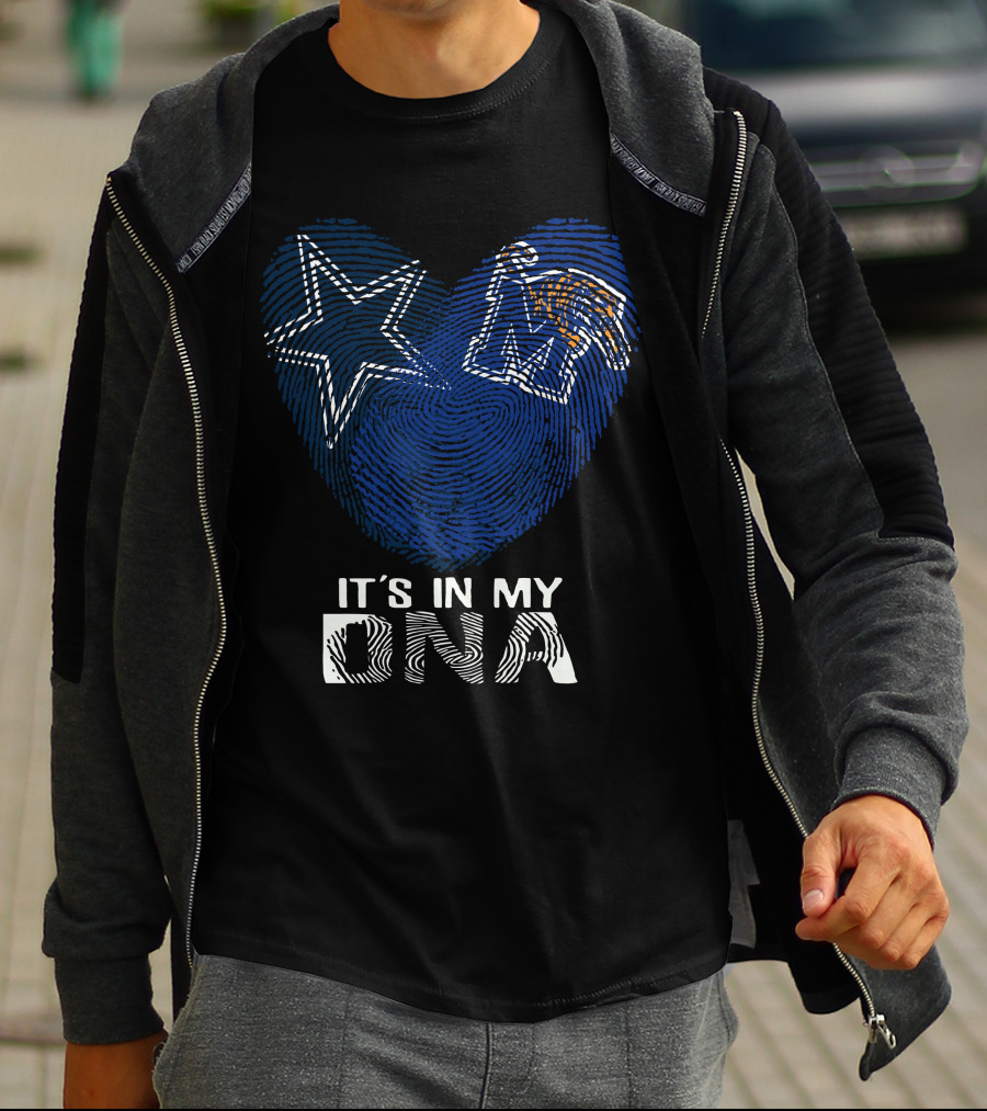 Cowboys Memphis Tigers It's In My DNA Fingerprint Heart With Star And Tiger T-Shirt
