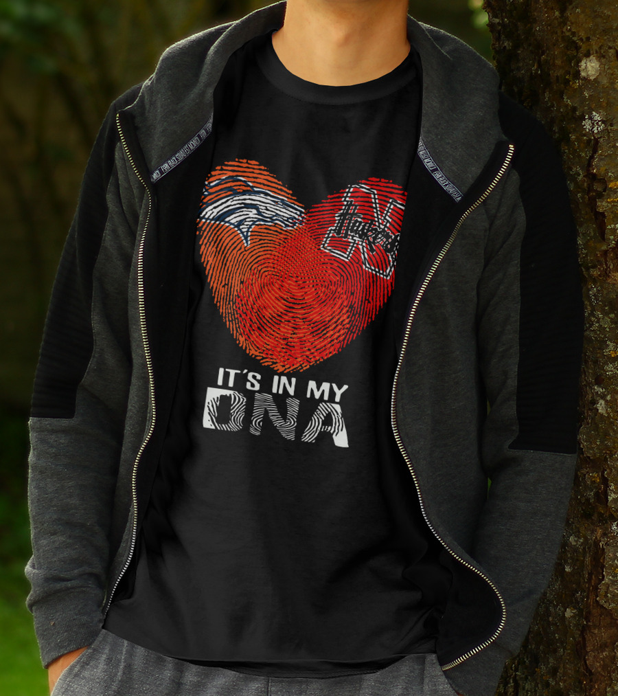 Denver Broncos Nebraska Cornhuskers Heart Thumbprint It's In My DNA T-Shirt