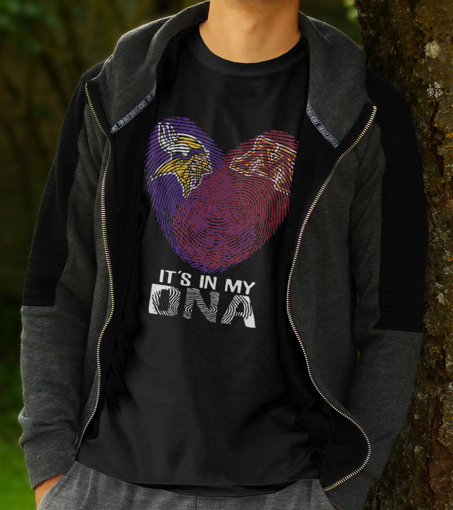 Minnesota Vikings Minnesota Golden Gophers It's In My DNA Heart Fingerprint T-Shirt