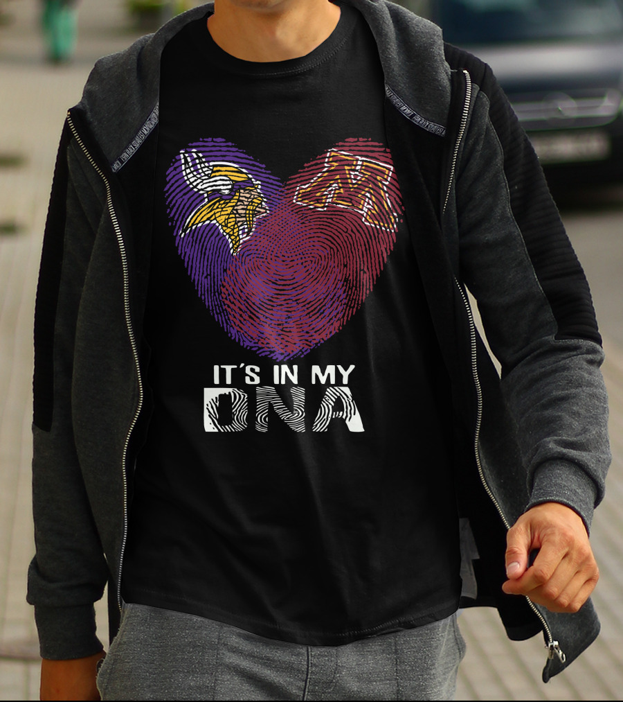 Minnesota Vikings Minnesota Golden Gophers It's In My DNA Heart Fingerprint T-Shirt