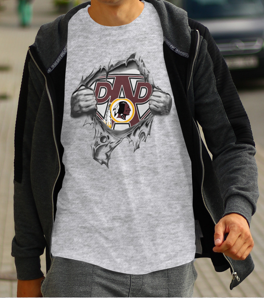 Super Dad Washington Redskins Fan Logo Hero Busting Through Walls T-Shirt
