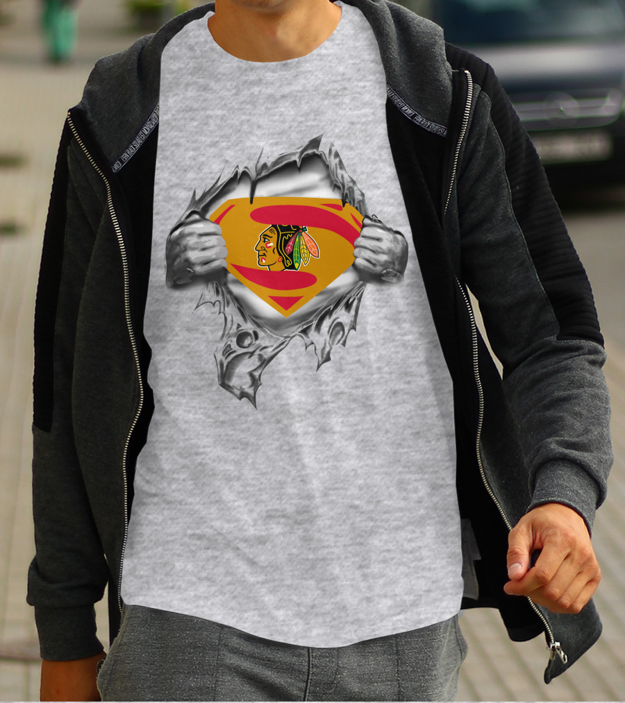 Blackhawks Superman Emblem Tear With Hands T-Shirt