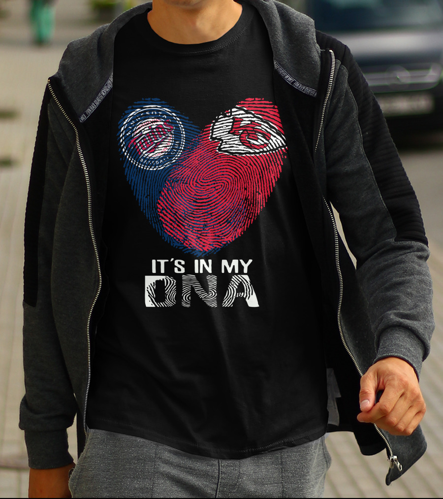 Minnesota Twins Kansas City Chiefs It's In My DNA Fingerprint Heart T-Shirt