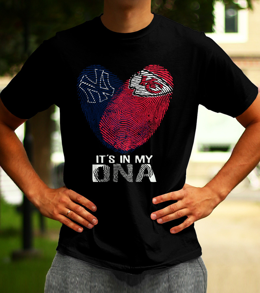 New York Yankees Kansas City Chiefs Heart Fingerprint It's In My DNA T-Shirt