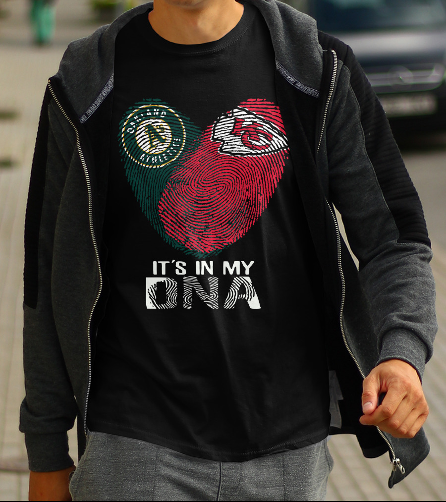 Oakland Athletics Kansas City Chiefs It's In My DNA Fingerprint T-Shirt