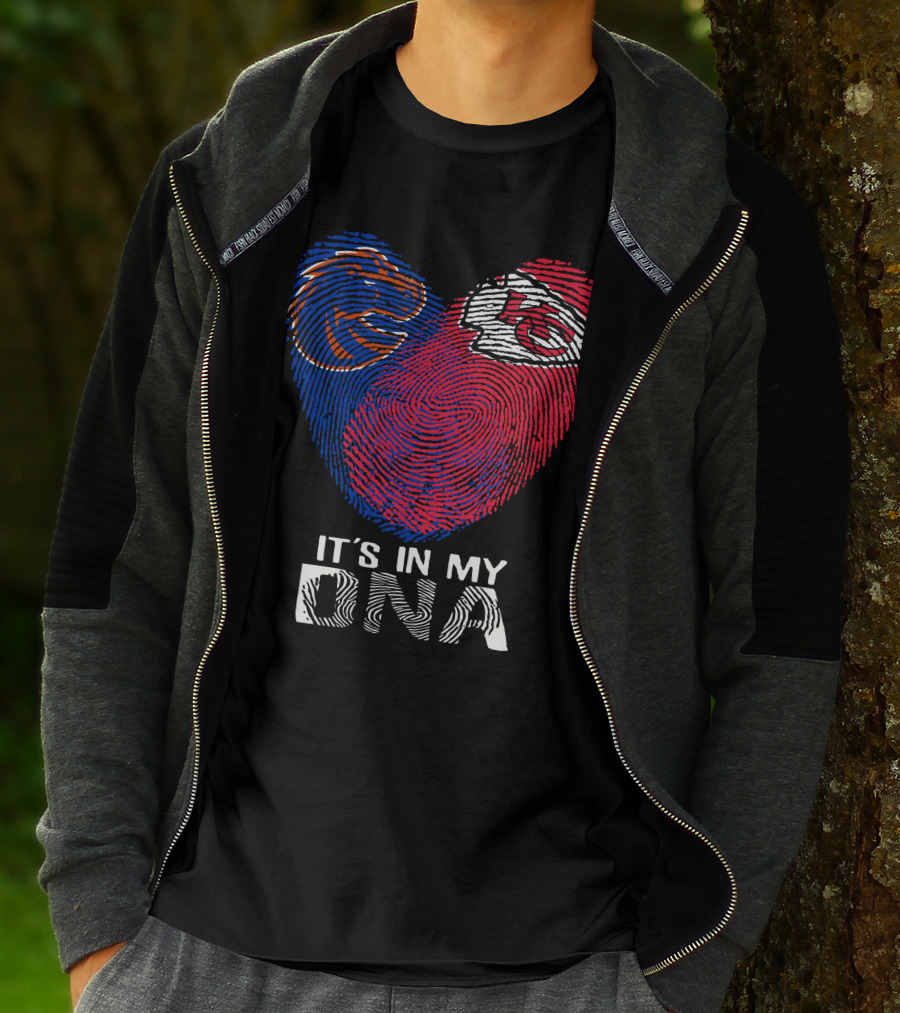 Boise State Broncos And Chiefs It's In My Dna Fingerprint Heart T-Shirt