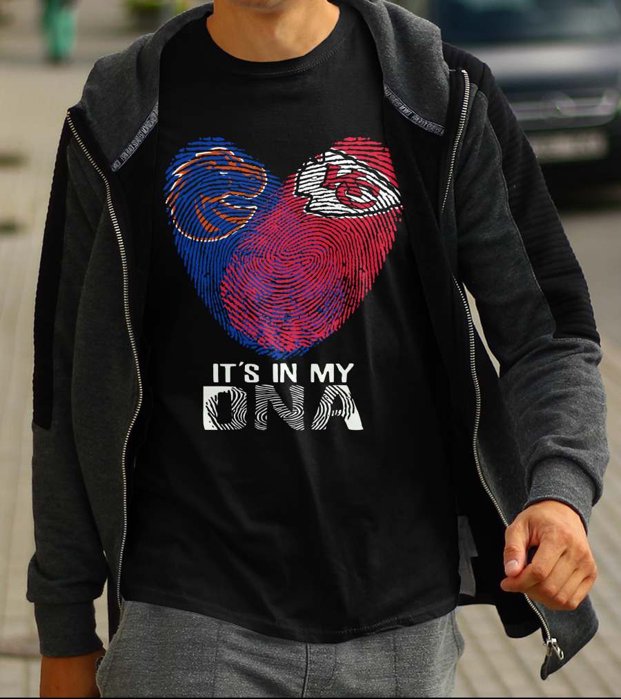 Boise State Broncos And Chiefs It's In My Dna Fingerprint Heart T-Shirt