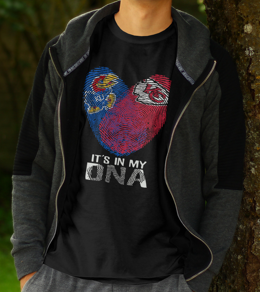 Kansas Jayhawks Chiefs Fingerprint Heart It's In My Dna T-Shirt