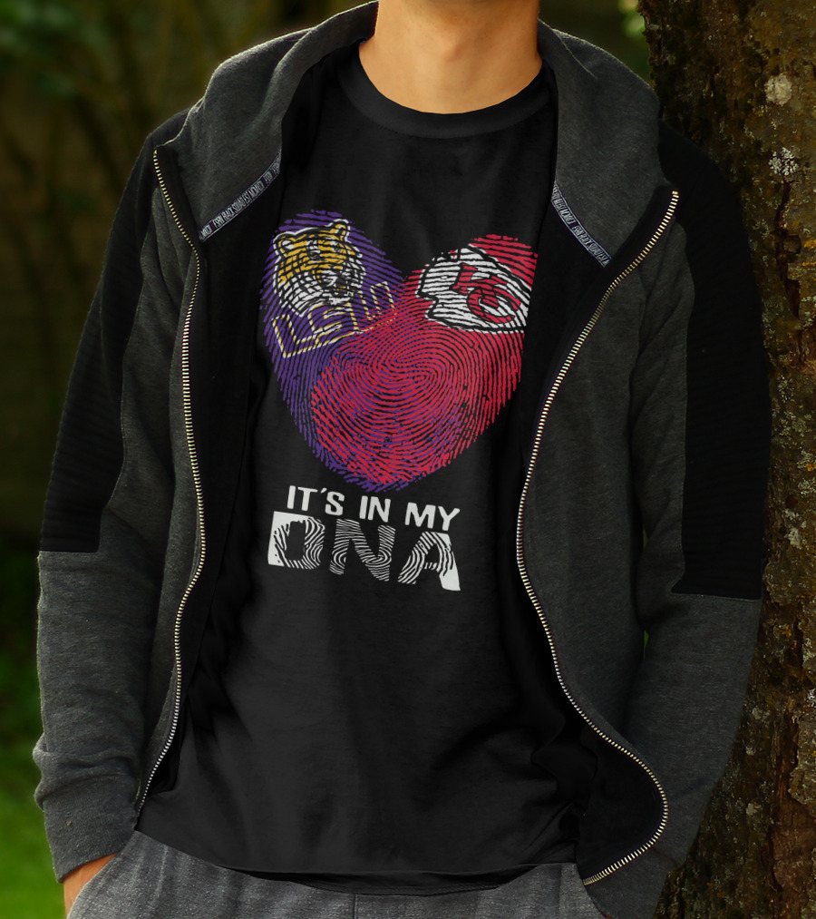 Lsu Tigers And Kansas City Chiefs It's In My Dna Fingerprint Heart T-Shirt