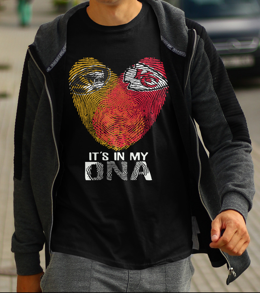 It's In My Dna Missouri Tigers Chiefs Fingerprint Heart T-Shirt