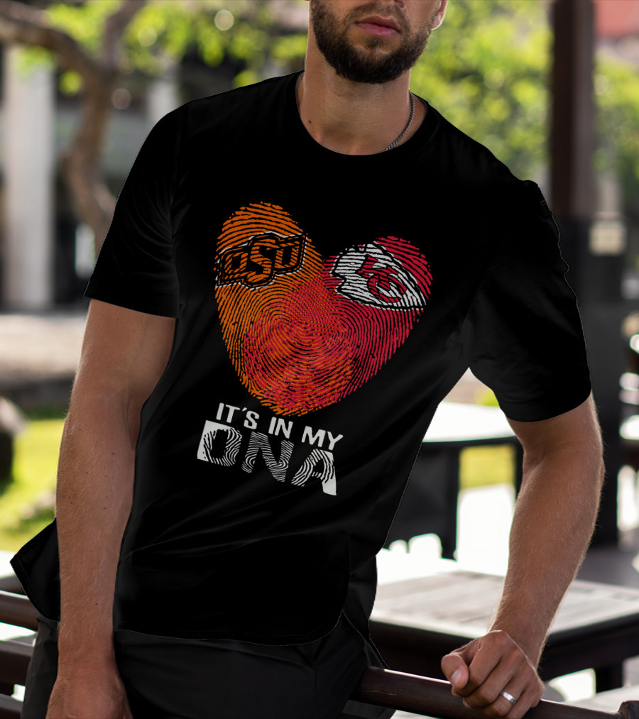 Oklahoma State Osu And Kansas City Chiefs It's In My Dna Fingerprint Heart T-Shirt