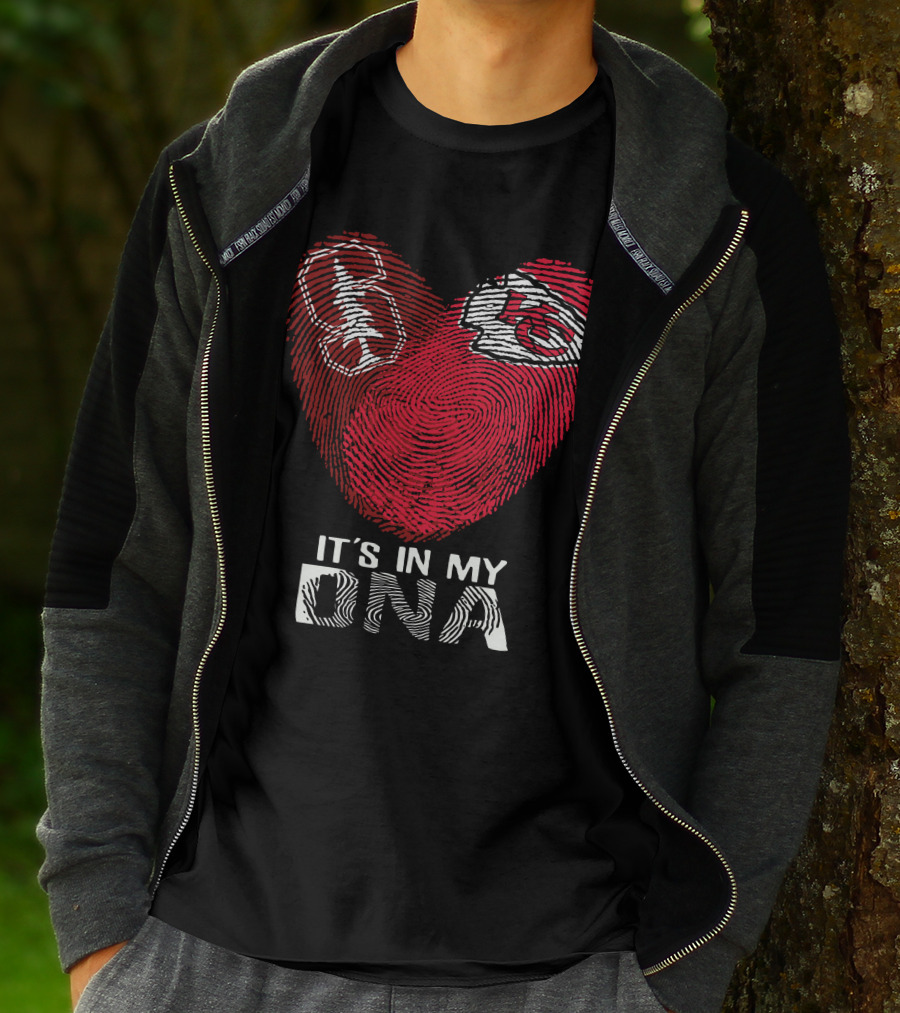 Stanford Cardinal And Chiefs It's In My Dna Fingerprint Heart T-Shirt