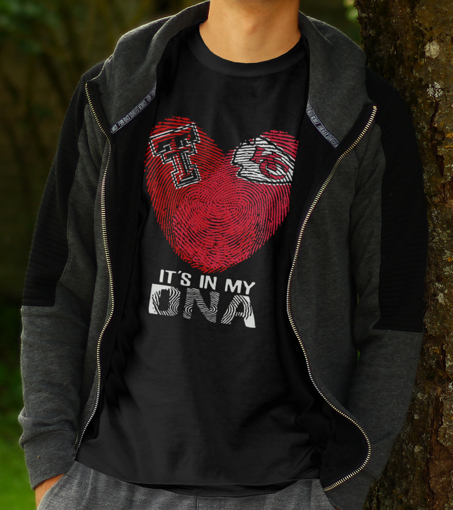 Texas Tech T And Kansas City Chiefs Arrowhead Logo It's In My DNA Fingerprint Heart T-Shirt