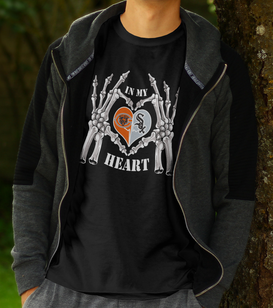 In My Heart Bears White Sox Skeleton Hands Halves T-Shirt