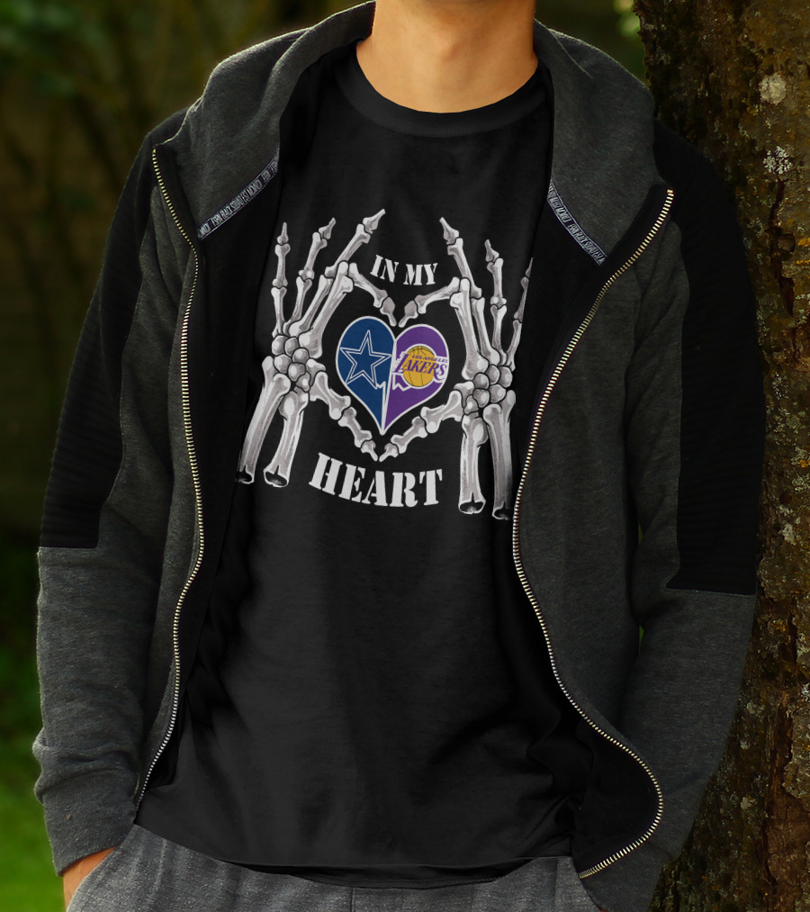 Cowboys Lakers In My Heart Skeleton Hands Logo Heart T-Shirt