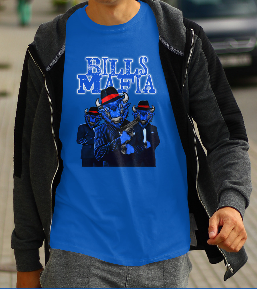 Bills Mafia Suited Blue Bulls Gang With Red Hats T-Shirt
