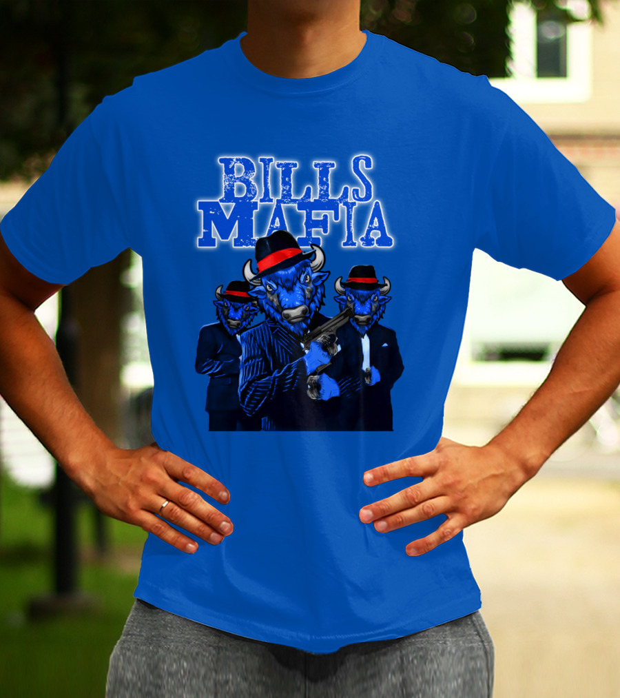 Bills Mafia Suited Blue Bulls Gang With Red Hats T-Shirt
