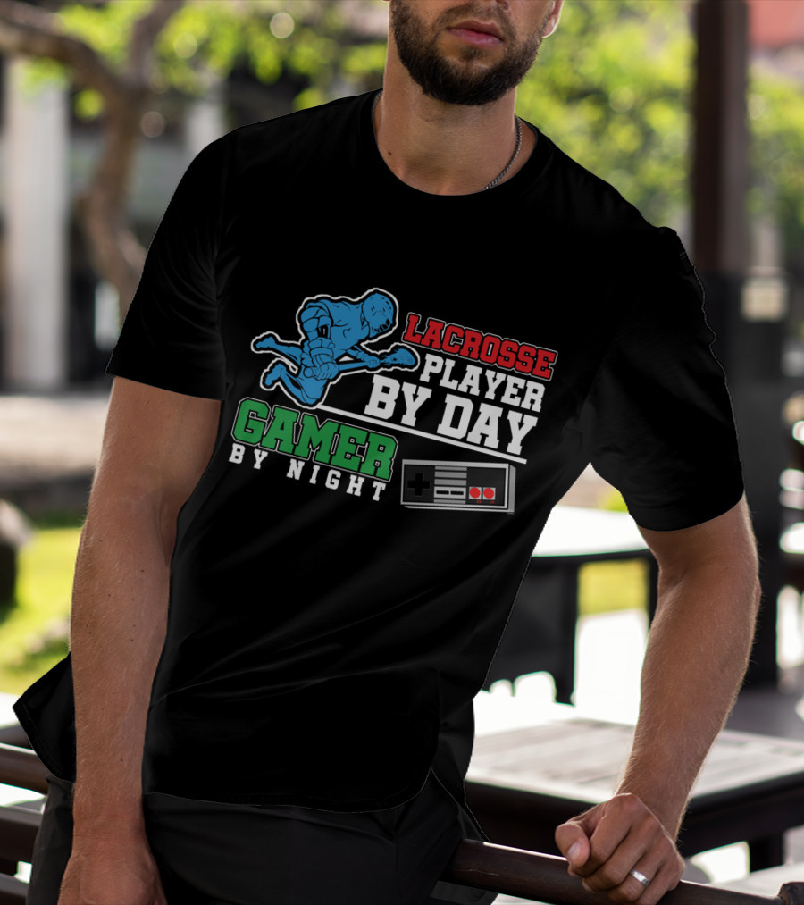 Lacrosse Player By Day Gamer By Night Retro Controller T-Shirt