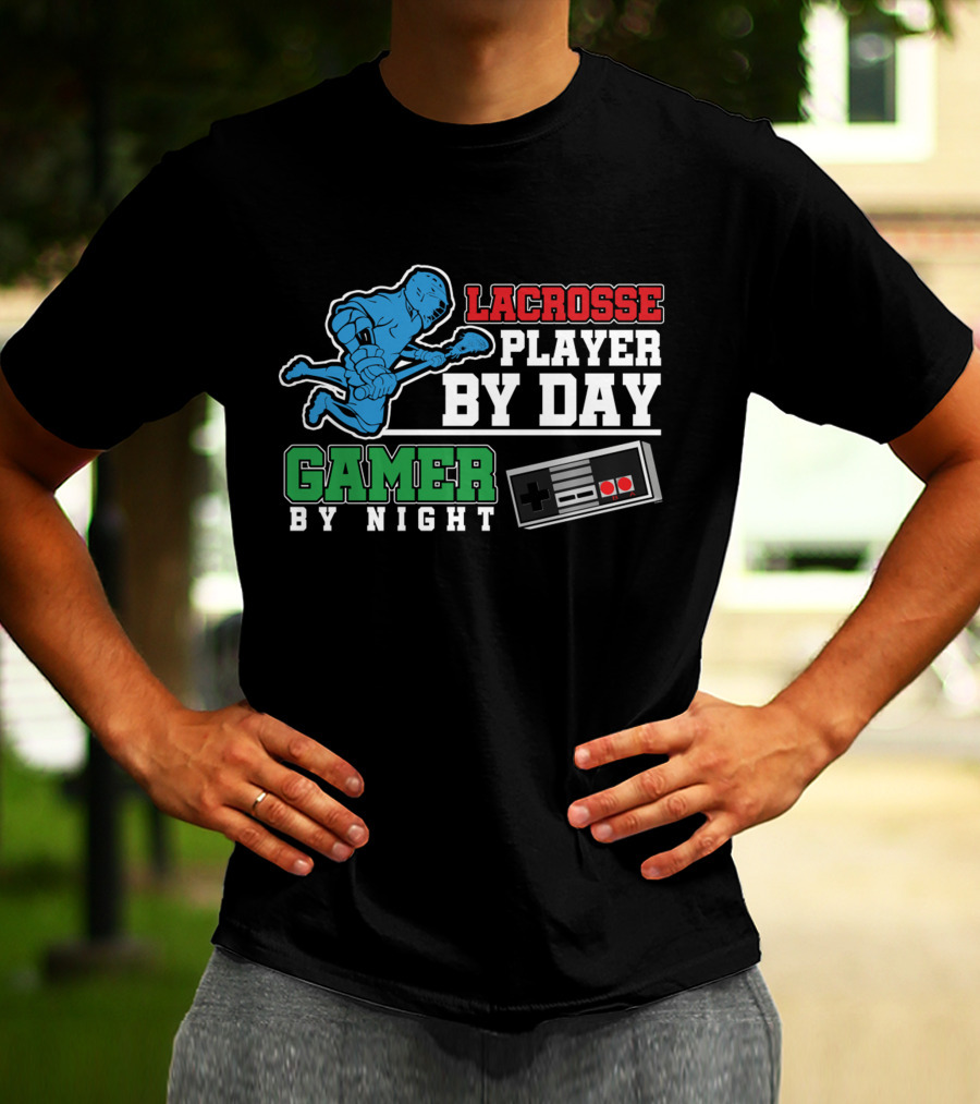 Lacrosse Player By Day Gamer By Night Retro Controller T-Shirt