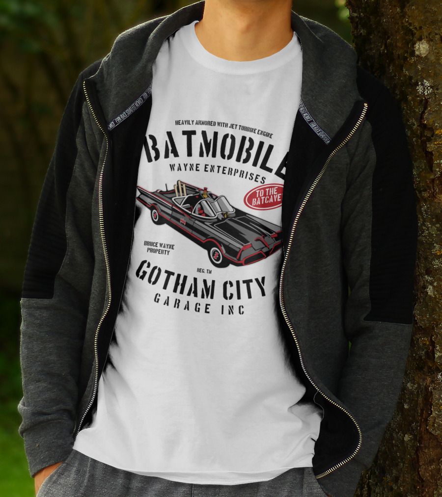 BATMOBILE Heavily Armored Jet Turbine Engine Wayne Enterprises Gotham City Garage Inc Bruce Wayne Property T-Shirt
