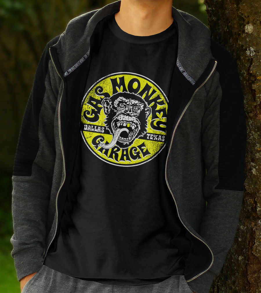 Gas Monkey Garage Dallas Texas Logo Monkey Tongue Circle Yellow T-Shirt