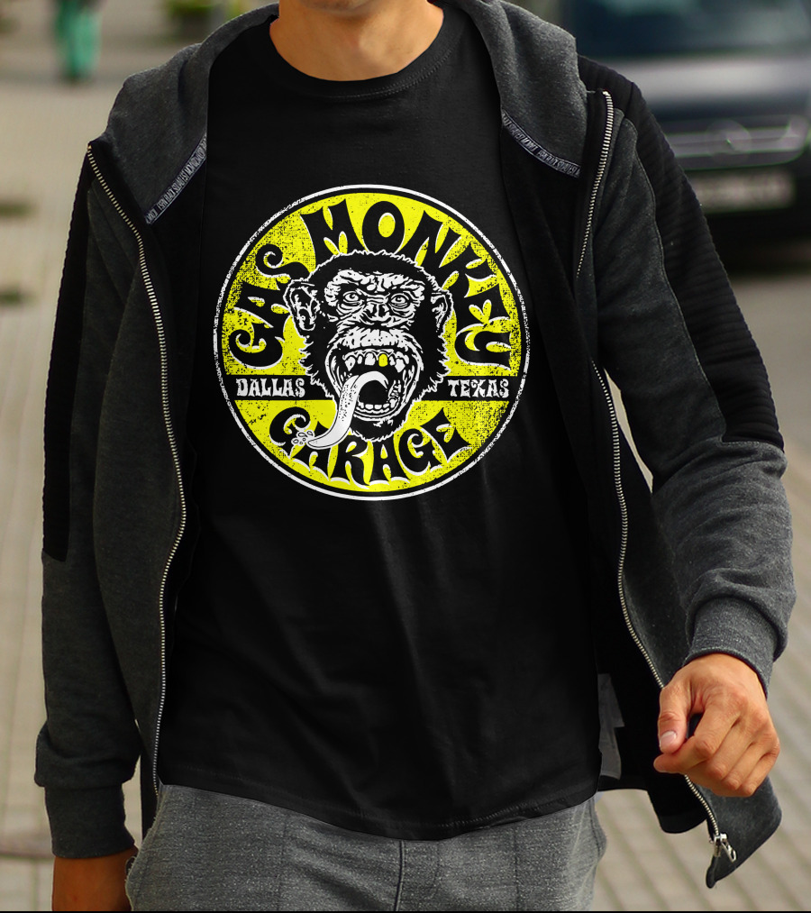 Gas Monkey Garage Dallas Texas Logo Monkey Tongue Circle Yellow T-Shirt