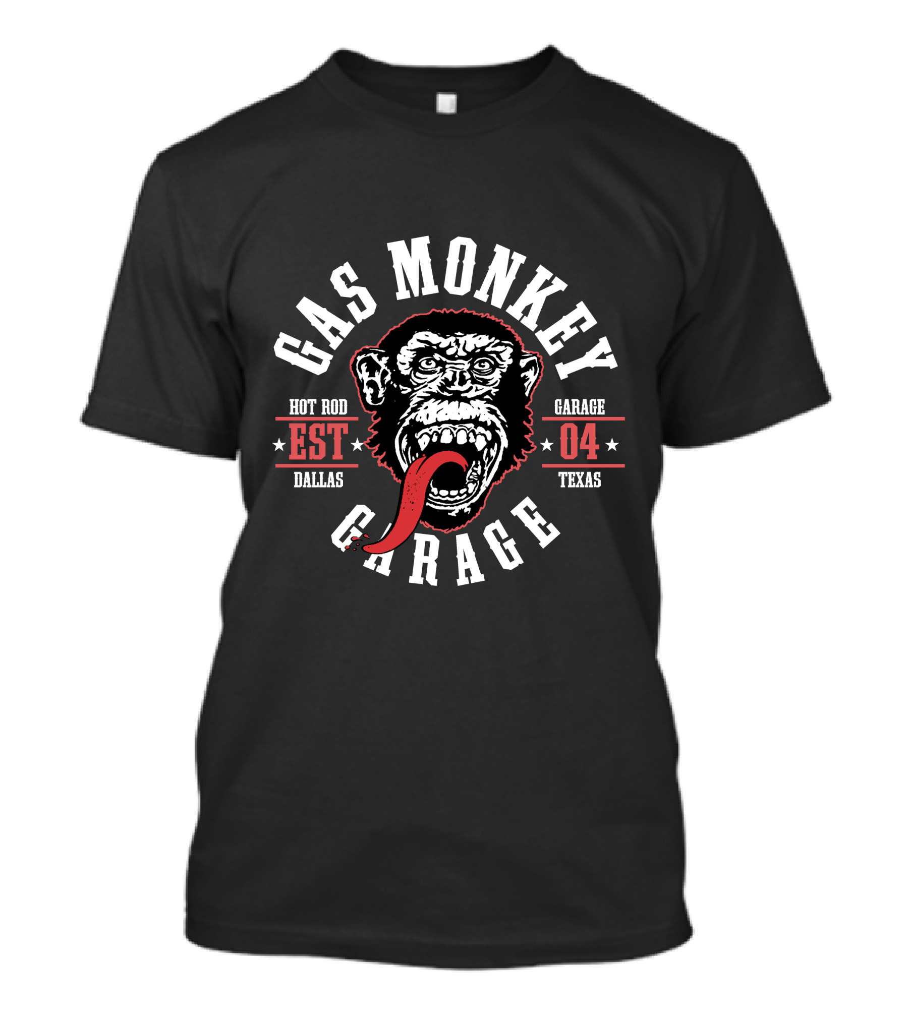Gas Monkey Garage Hot Rod Est 04 Dallas Texas Red Tongue T-Shirt