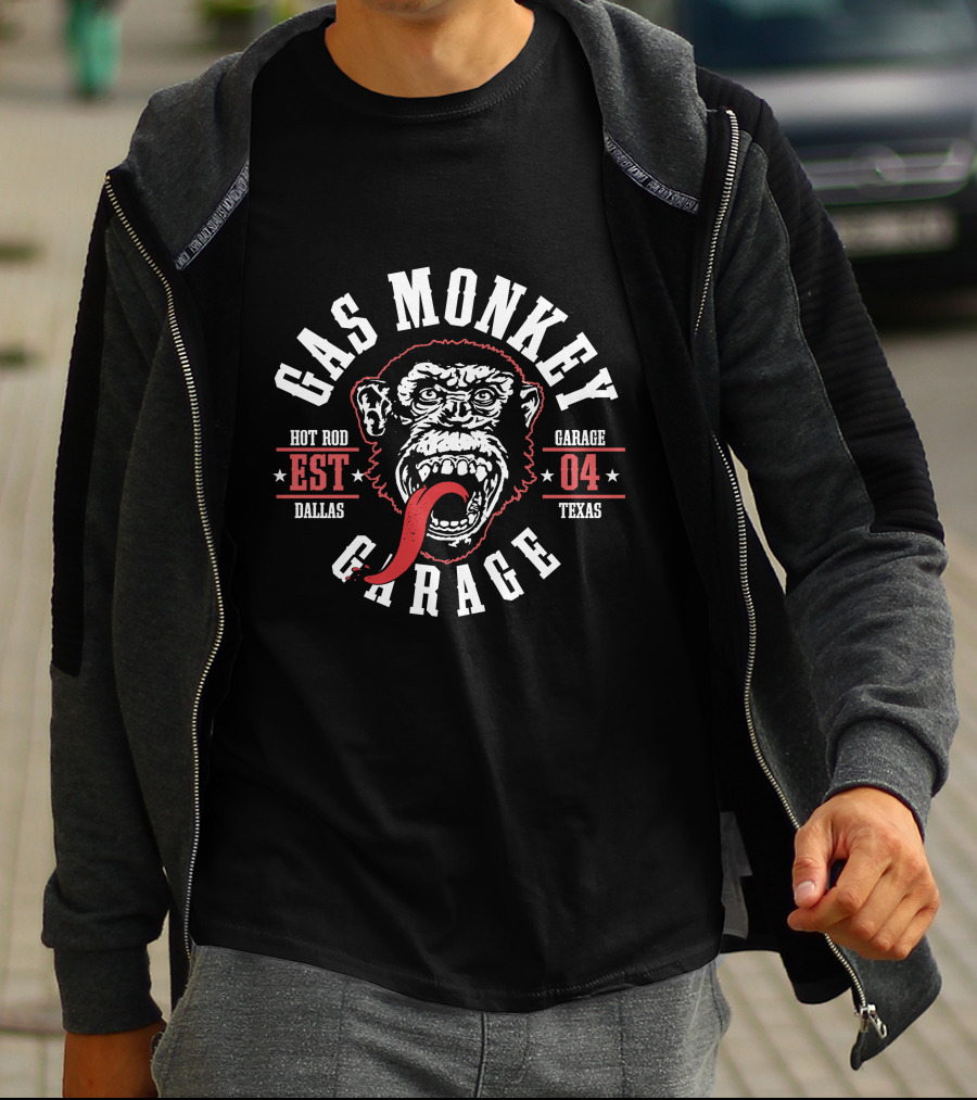 Gas Monkey Garage Hot Rod Est 04 Dallas Texas Red Tongue T-Shirt