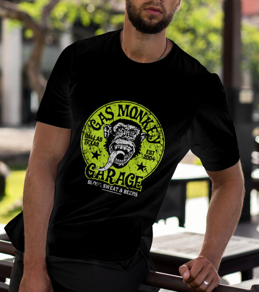 Gas Monkey Garage Dallas Texas Est 2004 Blood Sweat And Beers Vest Green T-Shirt