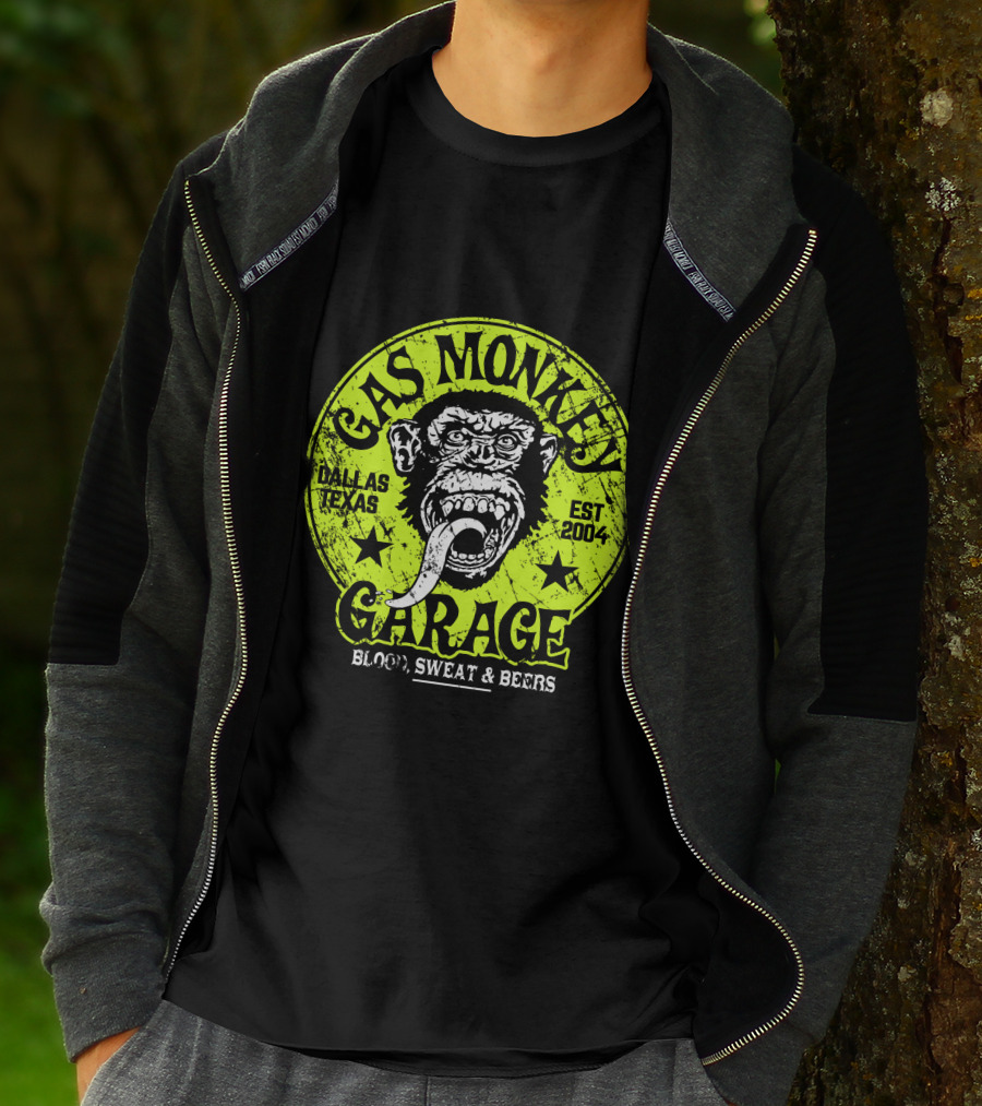 Gas Monkey Garage Dallas Texas Est 2004 Blood Sweat And Beers Vest Green T-Shirt
