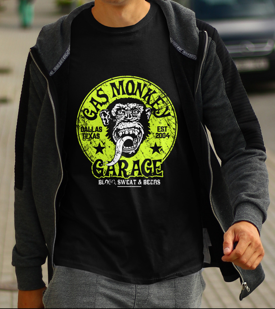 Gas Monkey Garage Dallas Texas Est 2004 Blood Sweat And Beers Vest Green T-Shirt