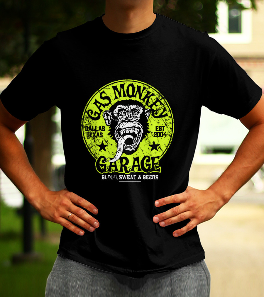 Gas Monkey Garage Dallas Texas Est 2004 Blood Sweat And Beers Vest Green T-Shirt