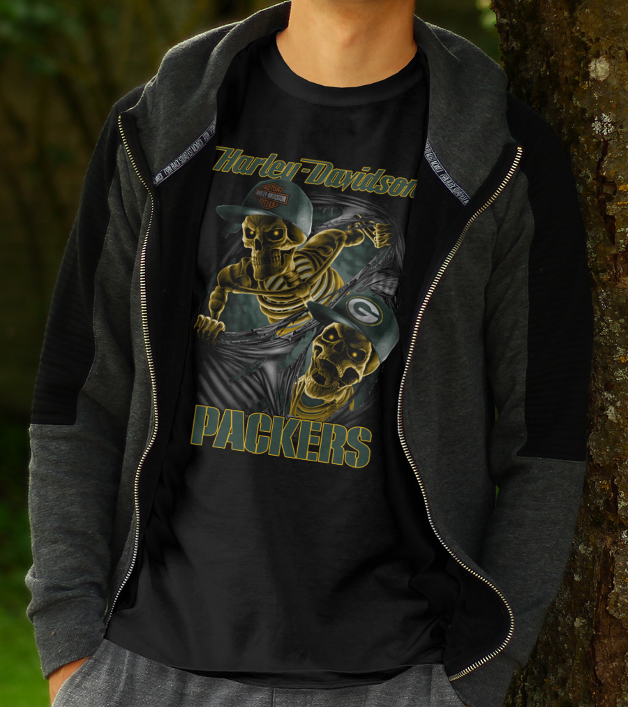 Harley Davidson Green Bay Packers Skeletons T-Shirt