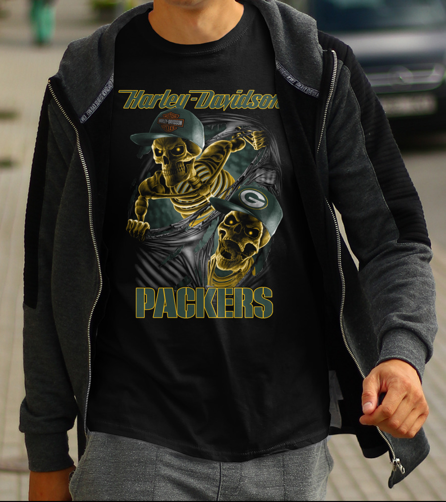 Harley Davidson Green Bay Packers Skeletons T-Shirt