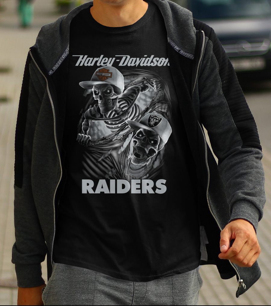 Harley Davidson Raiders Skeletons Las Vegas Raiders T-Shirt