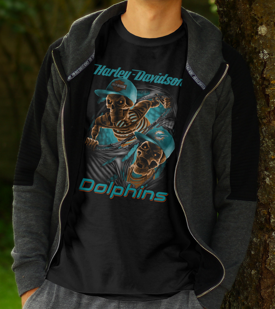 Harley Davidson Miami Dolphins Skeletons T-Shirt