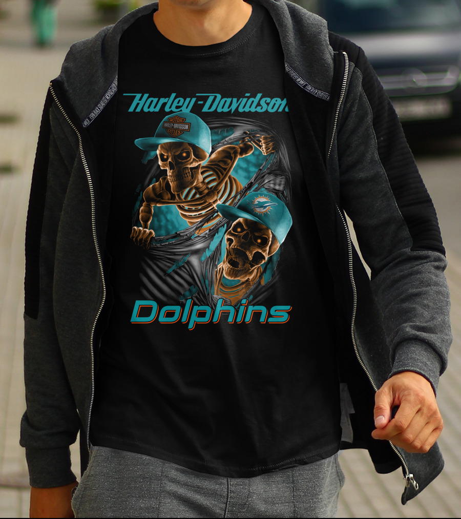 Harley Davidson Miami Dolphins Skeletons T-Shirt
